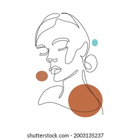 Poster design with continuous line woman face drawing. Vector backgound design.