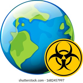 Diseño de afiches para el tema del coronavirus con signo de riesgo biológico en la ilustración terrestre