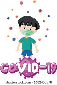 Poster design for coronavirus theme with boy wearing mask illustration