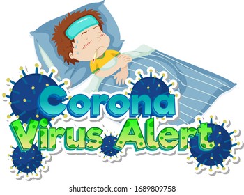 Poster design for coronavirus theme with boy sick in bed illustration