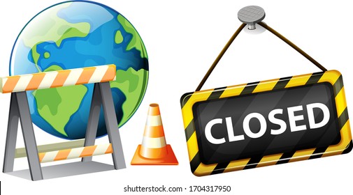 Poster design for coronavirus theme with closed sign on earth illustration