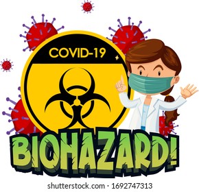 Poster design for coronavirus theme with doctor and virus cells illustration