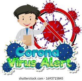 Poster design for coronavirus theme with doctor and virus cell illustration