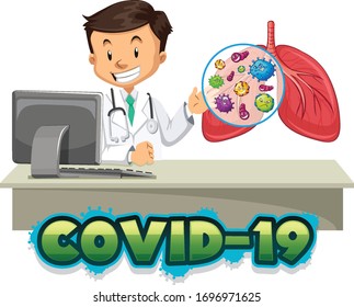 Poster design for coronavirus theme with doctor and human lungs illustration