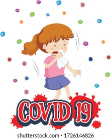 Poster design for coronavirus theme with girl coughing illustration