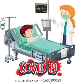 Poster design for coronavirus theme with sick boy in bed illustration
