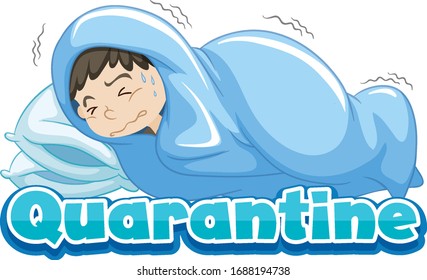 Poster design for coronavirus theme with sick boy in bed illustration