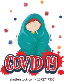 Poster design for coronavirus theme with sick boy  illustration