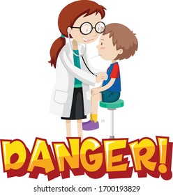 Poster design for coronavirus theme with sick boy and doctor illustration