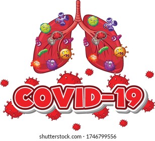 Diseño de afiches para el tema del coronavirus con células de virus en la ilustración de pulmones humanos