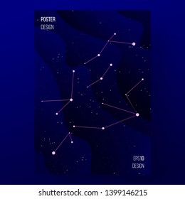 Poster design. Cover. Abstract space template. Pink constellation and liquid texture. Fluid. Eps10 vector.