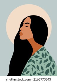 Poster design, dark-skinned girl with black hair. Vector illustration in the style of minimalism.