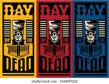 Poster design Day of the dead. Vector illustration. Yellow, red and blue vintage colors