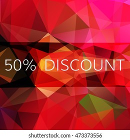 Poster design. Discount tag. Red geometric background