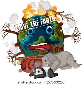 Poster design with earth on fire illustration