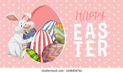 Poster design for easter with bunny and decorated eggs illustration
