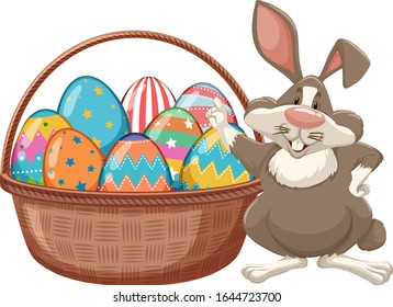 Poster design for easter with easter bunny and eggs illustration