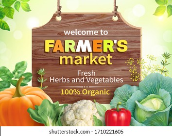 Poster Design For Farmers Market. Vector Illustration.