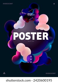 Poster design  with fluid  3d blob and geometric shapes. Bright minimalistic banner.