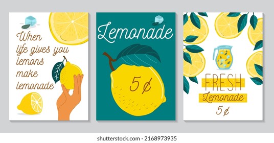 Poster design with fresh lemonade. The price of lemonade, a positive poster with the phrase. Flat vector illustrations with lemon.