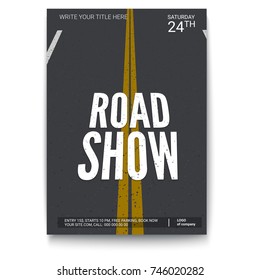 Poster Design For Fury Road Show, Isolated On White Backdrop. Vector Template Of Poster, Design Layout For Brochure, Banner, Flyer. Mock-up Of Event With Text Template, A4 Size