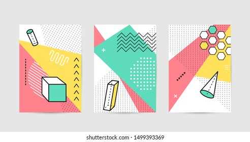Poster design with geometric graphic elements. Geometrical shapes pattern set for abstract fashion vector background in trendy simple memphis style.