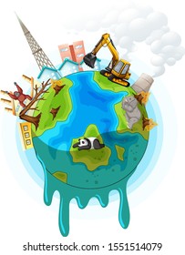 Poster design with global warming problem illustration