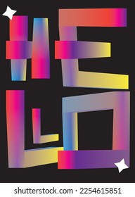 Poster design. Gradient words. Vector gradient poster Hello with little stars.