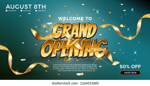 Poster design. Grand opening shop, colorful display illustration