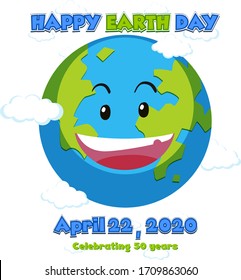 Poster design for happy earth day with earth smiling illustration