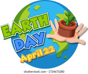 Diseño de afiches para un feliz día de la Tierra con ilustración de plantas verdes en la tierra