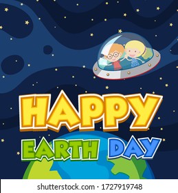 Poster design for happy earth day with kids in the space illustration