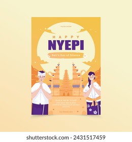 Poster design of happy nyepi day, hindu new year greetings