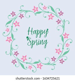 Poster design for happy spring, with unique of leaf and pink flower frame. Vector