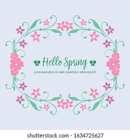Poster design for happy spring, with unique of leaf and pink flower frame. Vector