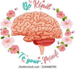 Poster design with human brain and flowers illustration