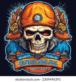 poster design with illustration of amercian football players skull for t-shirt