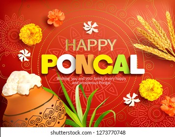 Poster design for Indian harvest festival Pongal (Makar Sankranti). Vector illustration.