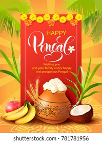 Poster Design For Indian Harvest Festival Pongal (Makar Sankranti). Vector Illustration.