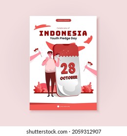 Poster design with Indonesia youth pledge day and calendar of 28 October concept