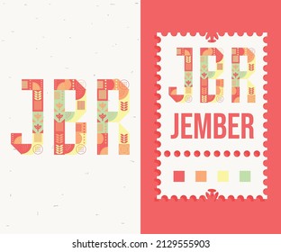 poster design inspiration that reads the typography "JBR"(JEMBER), accompanied by the symbol "FRAME". premium vector