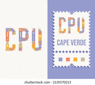 poster design inspiration with the typography "CPV"(CAPE VERDE), accompanied by the symbol "FRAME". premium vector