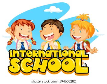 Poster design for international school with three students illustration