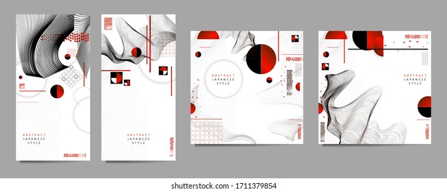 Poster design Japanese style templates set invitations to lines abstract background for book cover texture brochure. Stock vector illustration eps 10