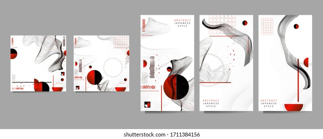 Poster design Japanese style templates set invitations brochure. Stock vector illustration eps 10