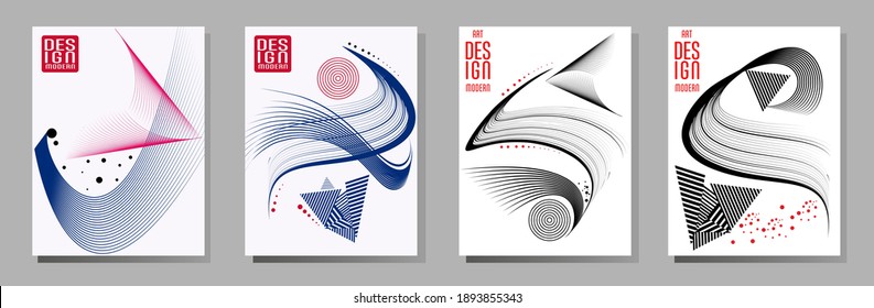 Poster design Japanese style templates set invitations to lines abstract background for book cover texture brochure. Stock vector illustration eps 10
