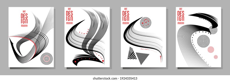 Poster design Japanese style templates set invitations to lines abstract background for book cover texture brochure. Stock vector illustration eps 10