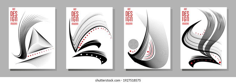 Poster design Japanese style templates set invitations to lines abstract background for book cover texture brochure. Stock vector illustration eps 10