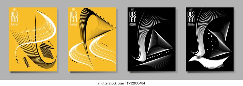 Poster design Japanese style templates set invitations to lines abstract background for book cover texture brochure. Stock vector illustration eps 10