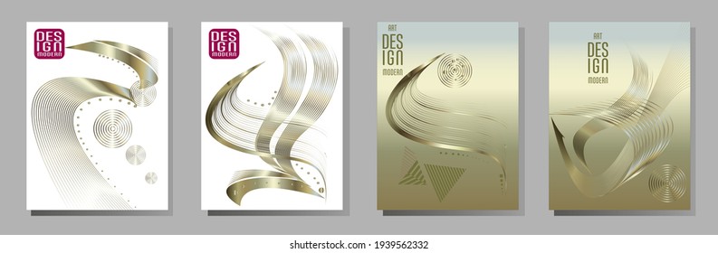 Poster design Japanese style templates set invitations to lines abstract background for book cover texture brochure. Stock vector illustration eps 10